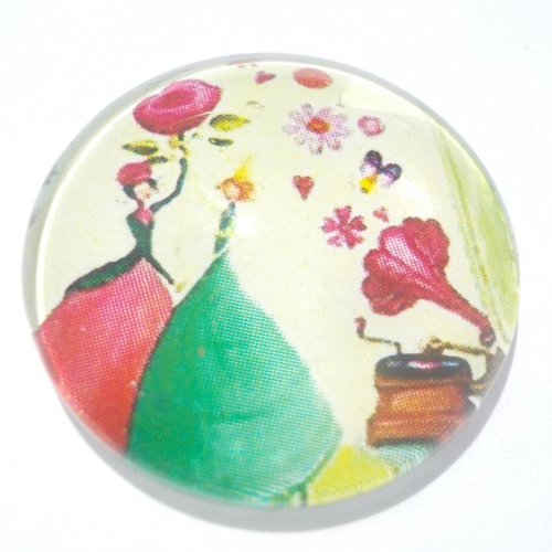 Cabochon de verre, fée, 25 mm, multicolore, femme,