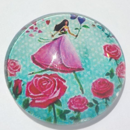 Cabochon de verre, fée, 25 mm, multicolore, femme, fée,