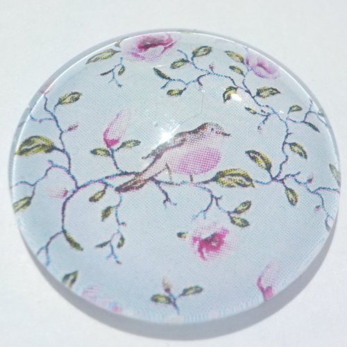 Cabochon de verre, oiseau, 25 mm, multicolore, fleurs,