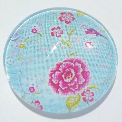 Cabochon de verre, oiseau, 25 mm, multicolore, fleurs,