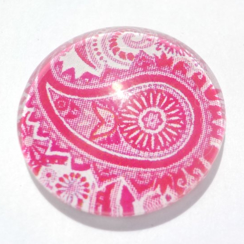 Cabochon de verre, arabesques, rose, blanc, 25 mm, multicolore,