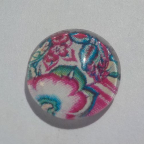 Cabochon de verre, fleurs, 12 mm, rose, blanc, vert,