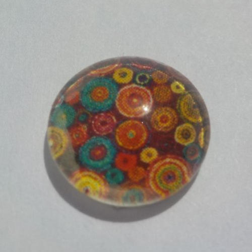 Cabochon de verre, marron, jaune, vert, bleu, 12 mm, mandala.