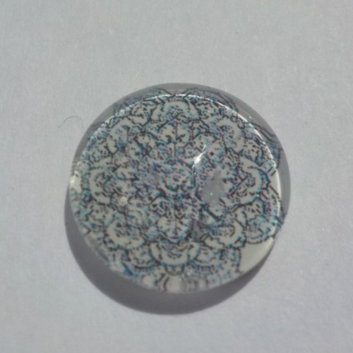 Cabochon de verre, blanc, noir, 12 mm, mandala.