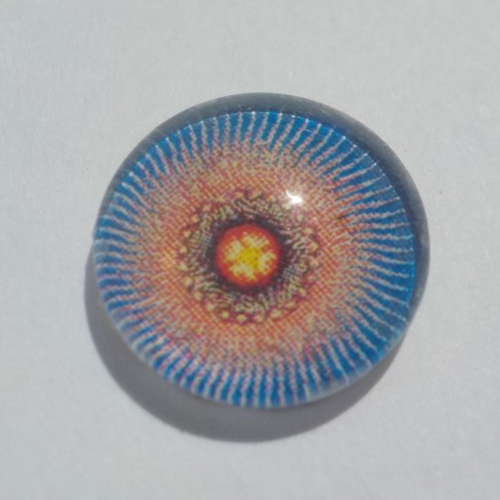 Cabochon de verre, orange, bleu, 12 mm, mandala.