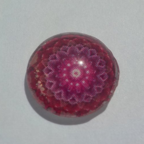 Cabochon de verre, fuchsia, prune, 12 mm, mandala.