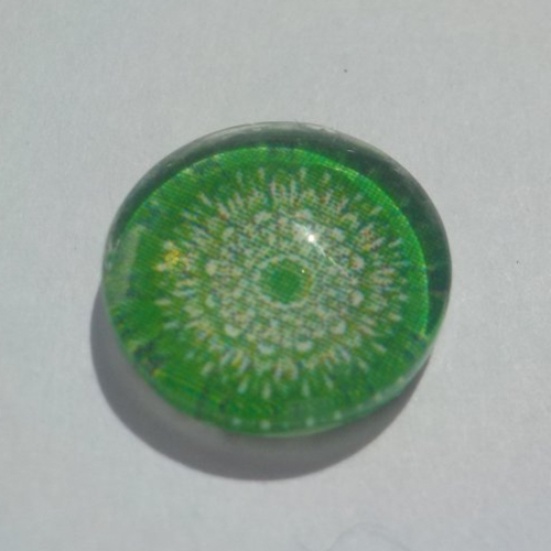 Cabochon de verre, vert, blanc, 12 mm, mandala.