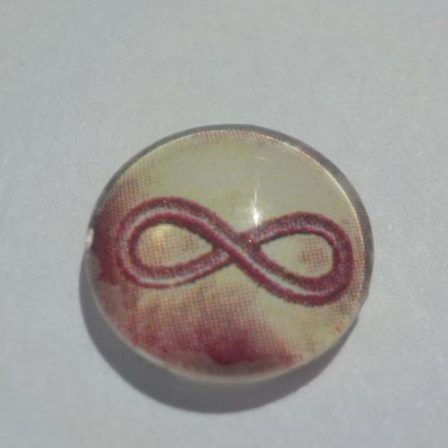 Cabochon de verre, signe de l'infini, marron, beige,12 mm.