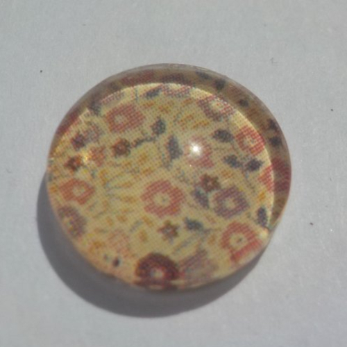 Cabochon de verre, fleurs, beige, marron, 12 mm.