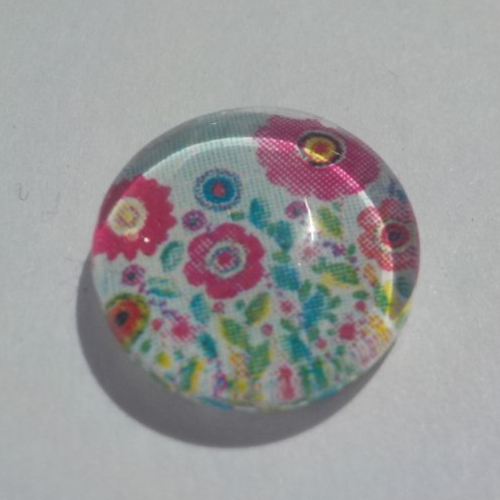 Cabochon de verre, fleurs, multicolore, 12 mm.