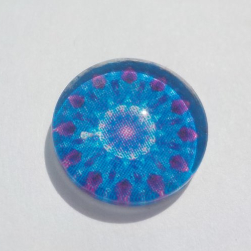 Cabochon de verre, mandala, noir, blanc, 12 mm.