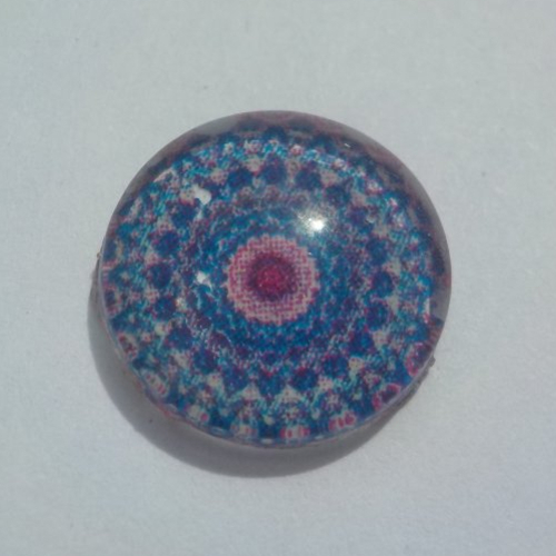 Cabochon de verre, mandala, fuchsia, violet, 12 mm.