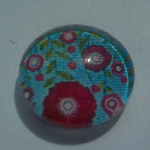 Cabochon de verre, fleurs,turquoise , multicolore, 12 mm.