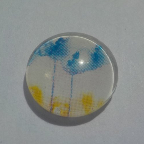 Cabochon de verre, fleurs,bleu ,jaune , multicolore, 12 mm.