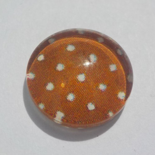Cabochon de verre, petits pois, marron, blanc, 12 mm.