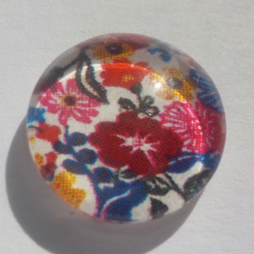 Cabochon de verre, multicolore, fleurs japonaises, 12 mm.