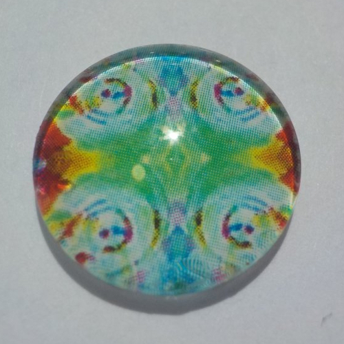 Cabochon avec son image de mandala, multicolore, en verre, rond, 18 mm