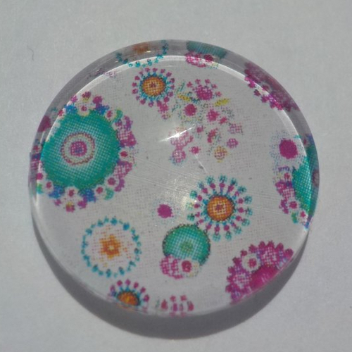 Cabochon avec son image de fleurs, multicolore, en verre, rond, 18 mm