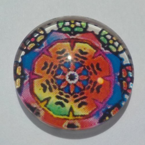 Cabochon avec son image de mandala, multicolore, en verre, rond, 18 mm