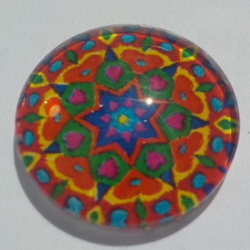 Cabochon avec son image de mandala, multicolore, en verre, rond, 18 mm