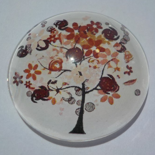 Cabochon avec son image d'arbre de vie, marron, en verre, rond, 30 mm
