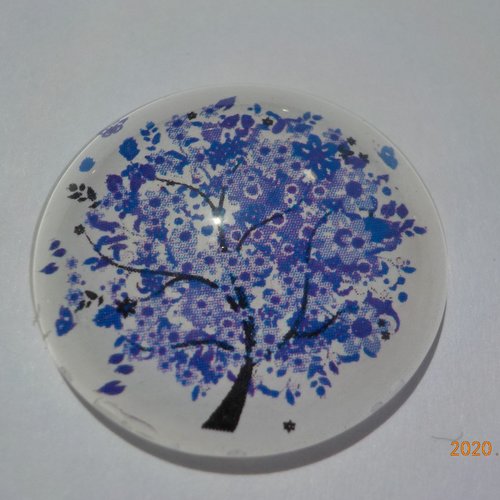 Cabochon avec son image d'arbre de vie, violet, en verre, rond, 30 mm