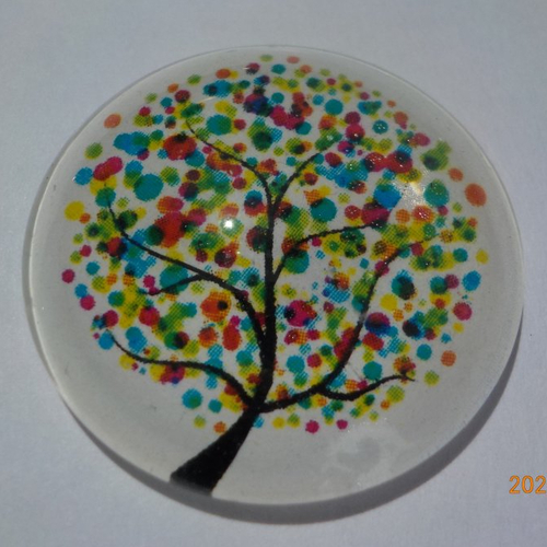 Cabochon avec son image d'arbre de vie, multicolore, en verre, rond, 30 mm