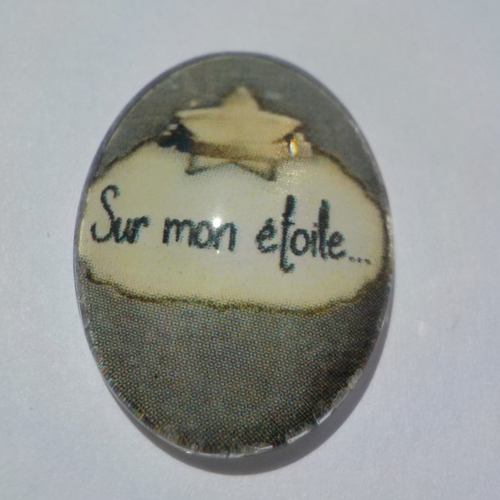 Cabochon de verre, sur mon étoile, ovale 25x18 mm, gris, beige,