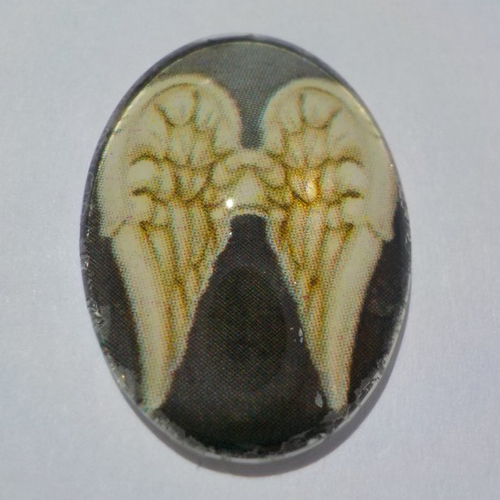 Cabochon, ovale, ailes d'anges, en verre 18 x 25 mm