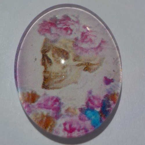 Cabochon, ovale, tête de mort, en verre 18 x 25 mm