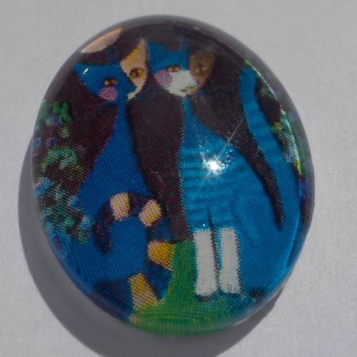 Cabochon, ovale, chats, en verre 18 x 25 mm