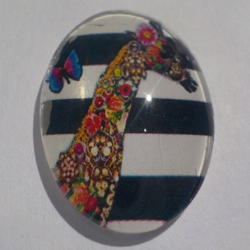 Cabochon, ovale, girafe, animaux, en verre 18 x 25 mm