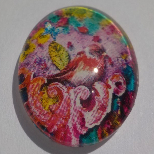 Cabochon, ovale, oiseau, nature, animaux, en verre 18 x 25 mm