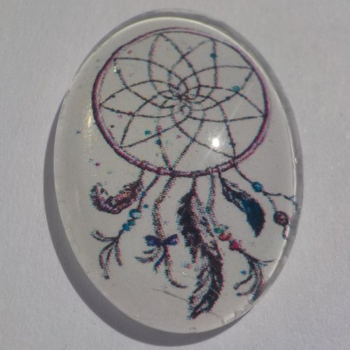 Cabochon, ovale, attrape rêve, nature, en verre 18 x 25 mm