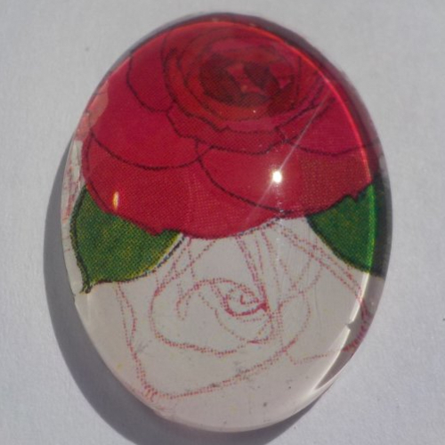 Cabochon, ovale, rose, nature, en verre 18 x 25 mm