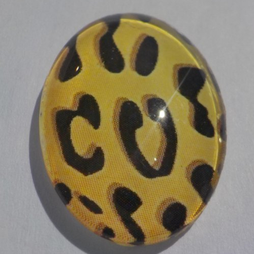 Cabochon, ovale, imprimé léopard, nature, en verre 18 x 25 mm