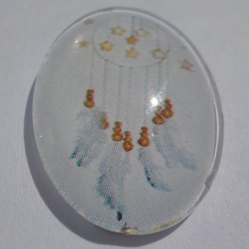 Cabochon, ovale, attrape rêve, nature, en verre 18 x 25 mm