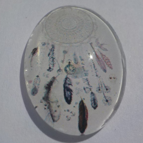 Cabochon, ovale, d'attrape rêve, nature, en verre 18 x 25 mm