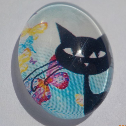 Cabochon, ovale, chat, amimaux, en verre 18 x 25 mm