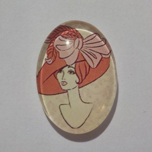 Cabochon, ovale, femme, en verre 18 x 25 mm