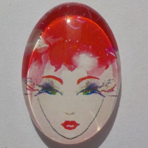 Cabochon, ovale, femme, rouge, en verre 18 x 25 mm