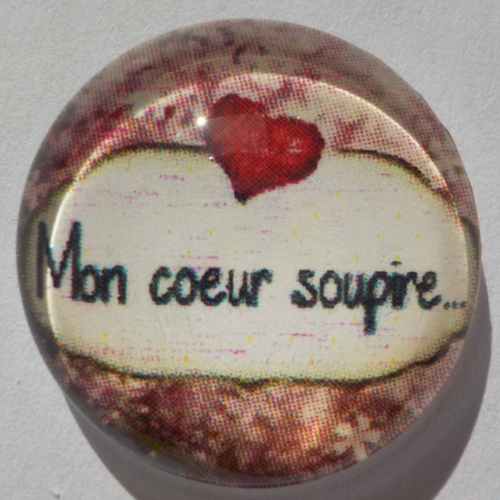 Cabochon de verre, image d'écriture mon coeur soupire, 20 mm,
