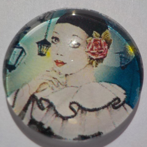 Cabochon de verre, pierrot, 20 mm,
