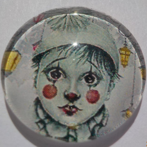 Cabochon de verre, clown enfant, pierrot, 20 mm, gris