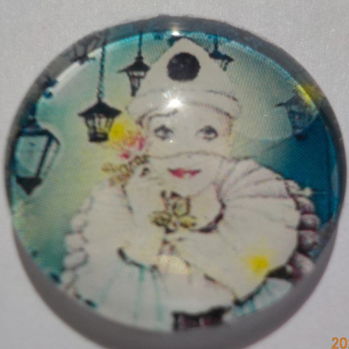 Cabochon de verre, pierrot, 20 mm,