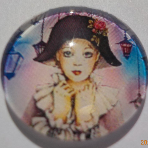 Cabochon de verre, pierrot, 20 mm,