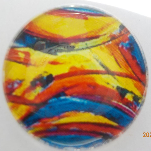 Cabochon de verre, image de peinture, 20 mm, multicolore, jaune, rouge, bleu,