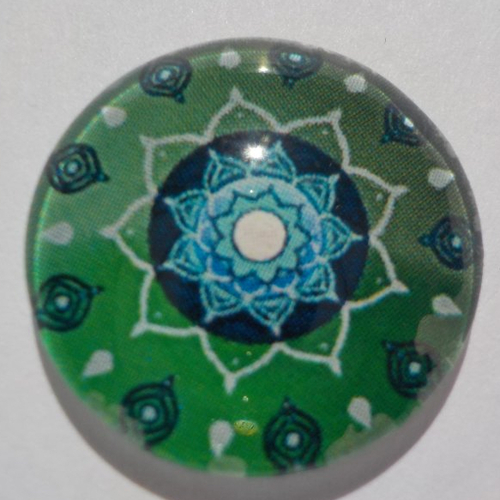 Cabochon de verre, mandala, vert, 20 mm, bleu, vert