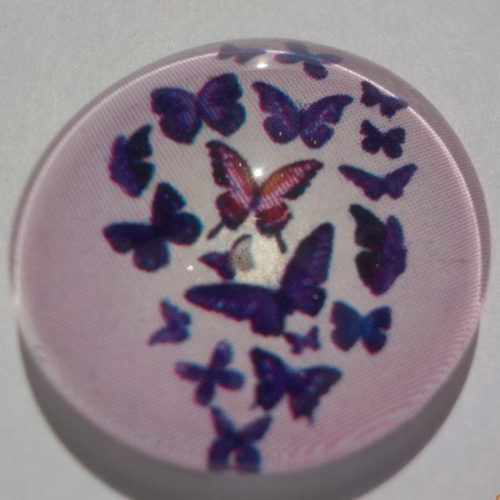 Cabochon de verre, envolé de papillons, violet, 20 mm,