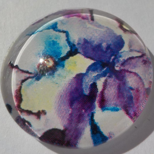 Cabochon de verre, image de fleurs violette, 20 mm, multicolore,